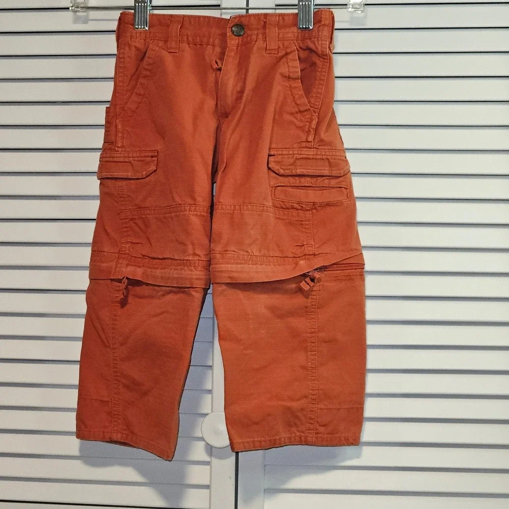 OshKosh Bgosh Boys 3T Burnt Orange Zip Off Convertible Cargo Pants Ripstop Cotto